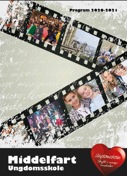 Billede til hjemmeside. Forsiden af ungdomsskolens folder 2020/21. udformet som en filmstribe med billeder i..
