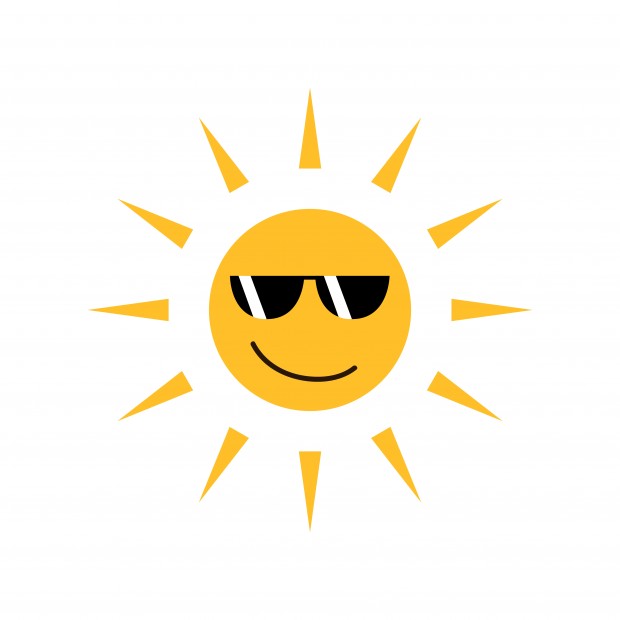 Sol. Tegning af en sol med solbriller.